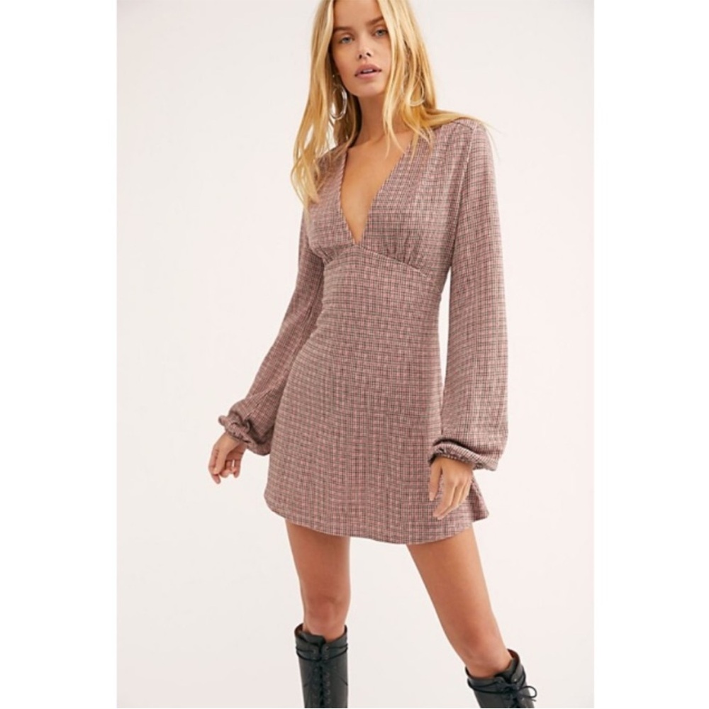 Free People Plaid Mini Dress in Pink and Gray - Picture 2 of 9